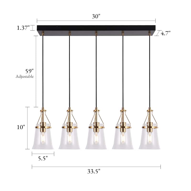 Haye Modern 5-Light Glass Chandelier Black Gold Island Lights for Dining Room - W 33.5" x D 5.5" x H 10"