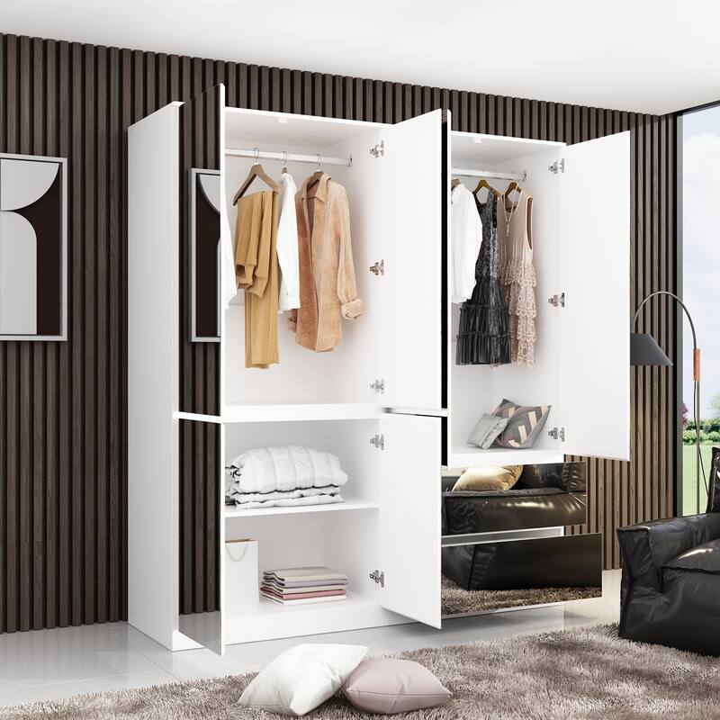 Modular Mirror Wardrobe White Bedroom Cabinet Storage Cabinet Armoire