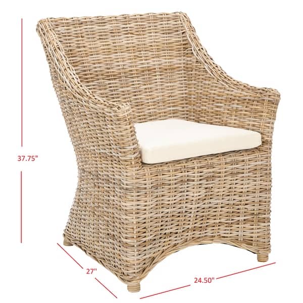 dimension image slide 0 of 2, SAFAVIEH St. Thomas Wicker Washed Brown Wingback Arm Chair (Fully Assembled). - 26" W x 23" D x 34" H