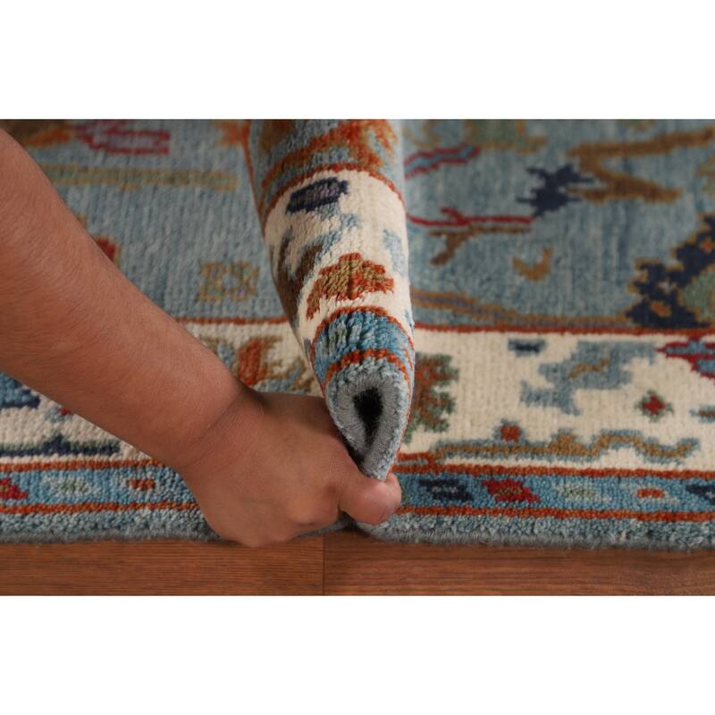 Transitional Blue Oushak Oriental Accent Rug Handmade Wool Carpet - 3'1"x 4'10"