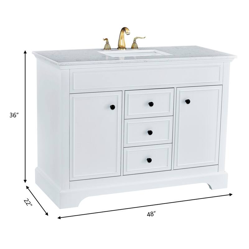 48 in. Freestanding White Bath Vanity with White Carrara Marble Top Assembled