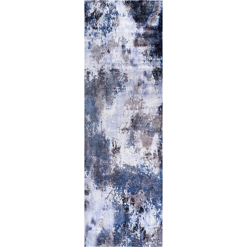 Beverly Rug Queen Abstract Non-Slip Rubber Back Washable Indoor Area Rug - 2 X 7 - Navy