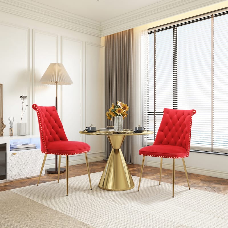 Clihome Modern Velvet Upholstered Featured Dining Chairs (Set of 2) - Red