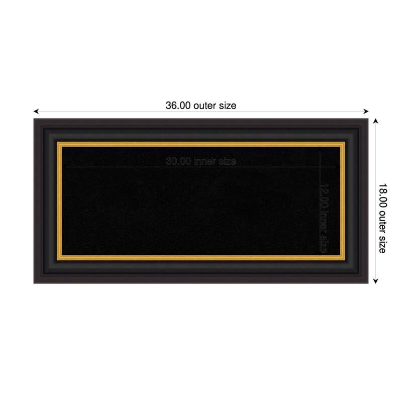 Sierra Black Brown Wood Framed Cork Board - Bulletin Board, Organization Board, Pin Board - Black - 36 x 18 in