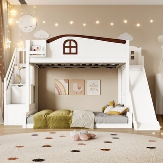 Roomfitters Twin Over Full Bunk Bed with Slide, Wardrobe and Storage ...