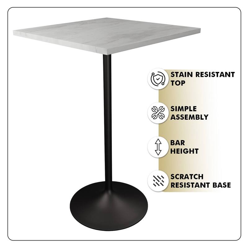 Square Bar Height Dining Table with Resin Top and Stainless Steel Base