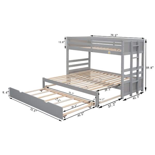 dimension image slide 1 of 2, Twin over Twin Bunk Bed with Retractable Down Bed & Trundle Bed