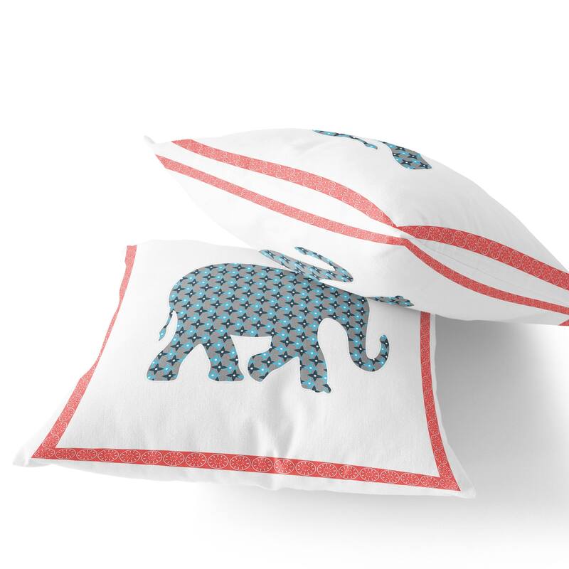 HomeRoots Set of Two 16" X 16" Blue and White Elephant Blown Seam Animal Print Indoor Outdoor Throw Pillow