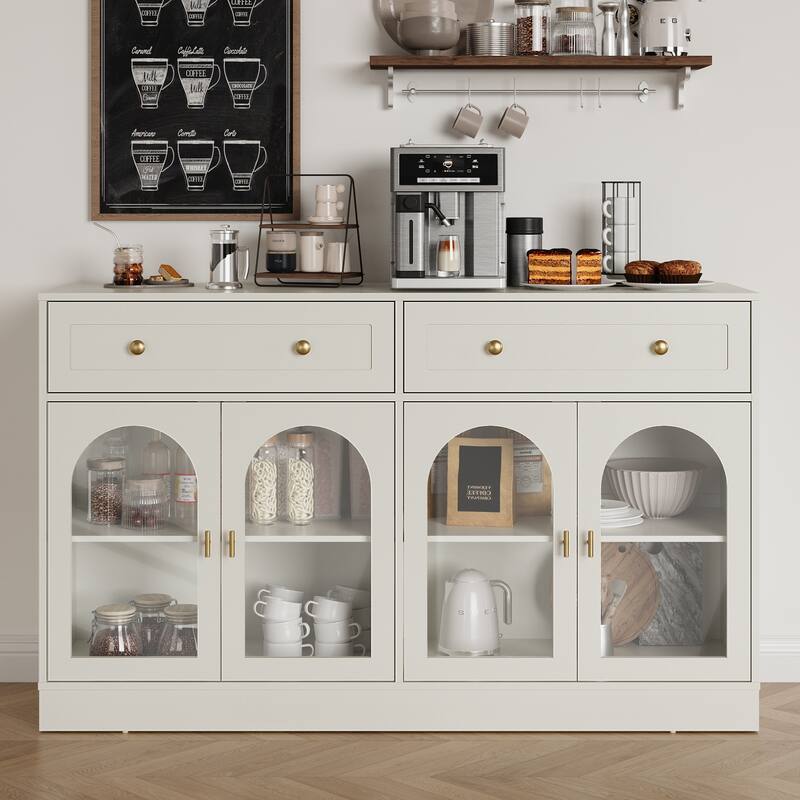Wide Sideboard Buffet with 2 Drawers & 4 Doors (Set of 2) - N/A