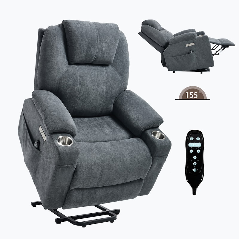 Power Lift Recliner Chair for Elderly Heated Vibration Massage, Lounge Sofa with USB Ports, Cup Holders & Side Pockets