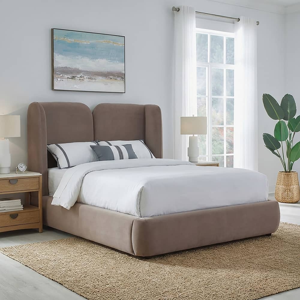 Furniture of America Phoro Modern Teak Brown Chenille Platform Bed with OEKO TEX Certified