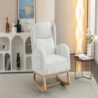 Teddy Fabric Rocking Chair With Packet Wood Legs,Ivory - Bed Bath ...