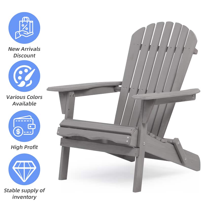Wooden Outdoor Folding Adirondack Chair Wood Lounge Patio Chair, Set of 2.