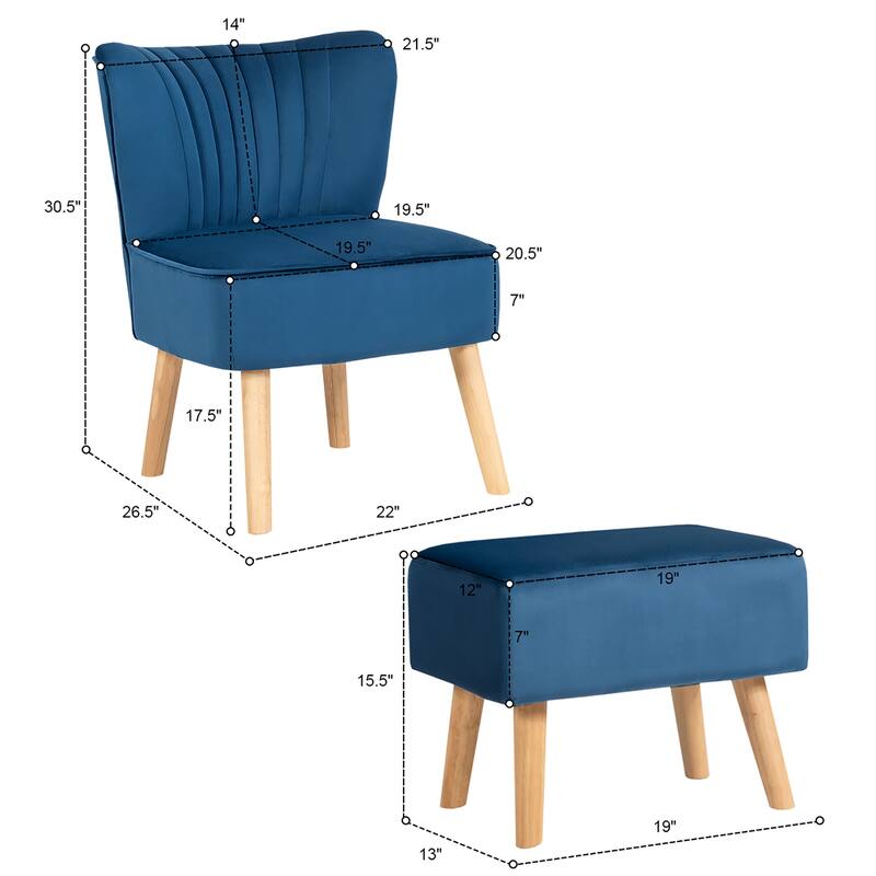 Costway Leisure Chair and Ottoman Thick Padded Velvet Tufted Sofa Set