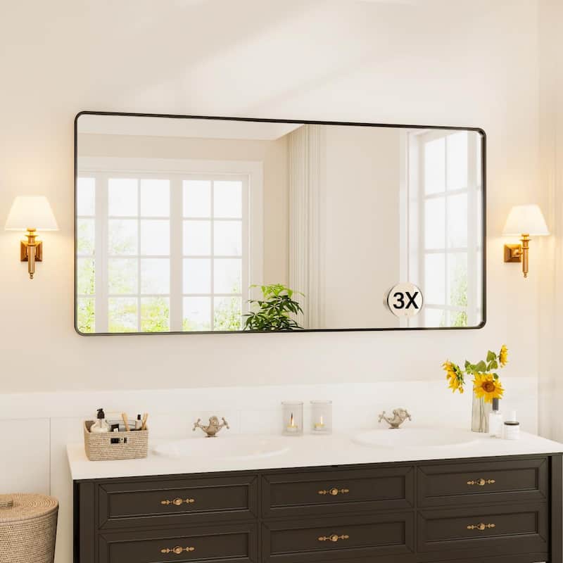 Black Metal Framed Bathroom Mirror - Black_72"*36" - Black_72"*36"
