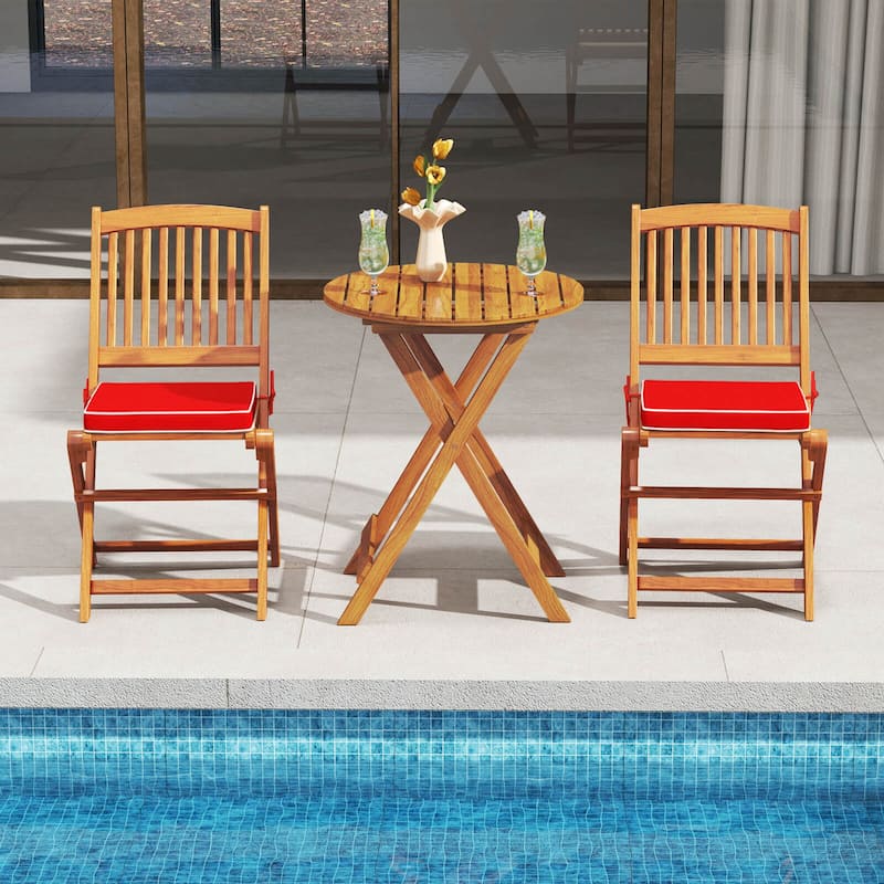 Costway Outdoor Folding Chairs Set of 4 Acacia Wood High-Back Chair - See Details