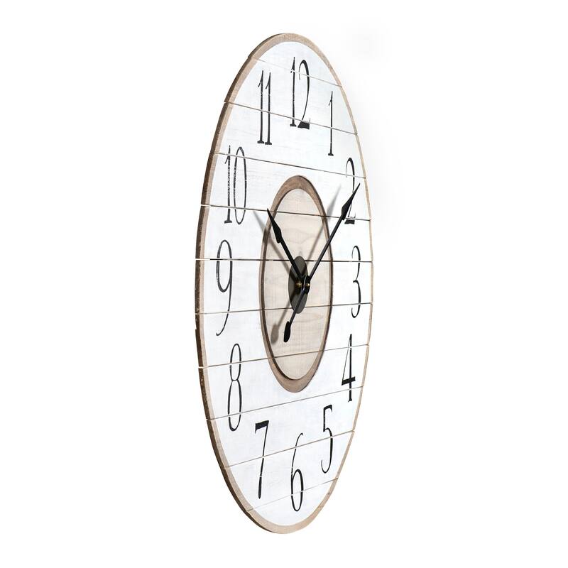 Wood Slat Wall Clock - Distressed White and Brown
