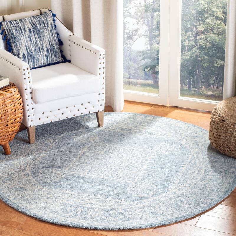 SAFAVIEH Handmade Micro-Loop Naziha Wool Rug - 5' Round - Grey
