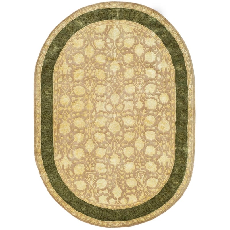 SAFAVIEH Handmade Silk Road Hali Traditional Oriental Wool Rug - 4'6" x 6'6" Oval - Ivory/Sage