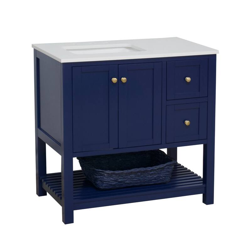 KitchenBathCollection Lakeshore 36" Bathroom Vanity with Engineered White Top