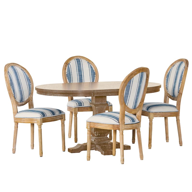 Dored 5 Piece Dining Set by Christopher Knight Home - Dark Blue Stripe