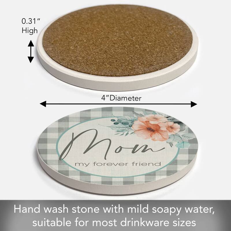 CounterArt Mom Forever Friend Absorbent Stone Tumbled Tile Coaster Set of 4 Made in The USA Protective Cork Backing