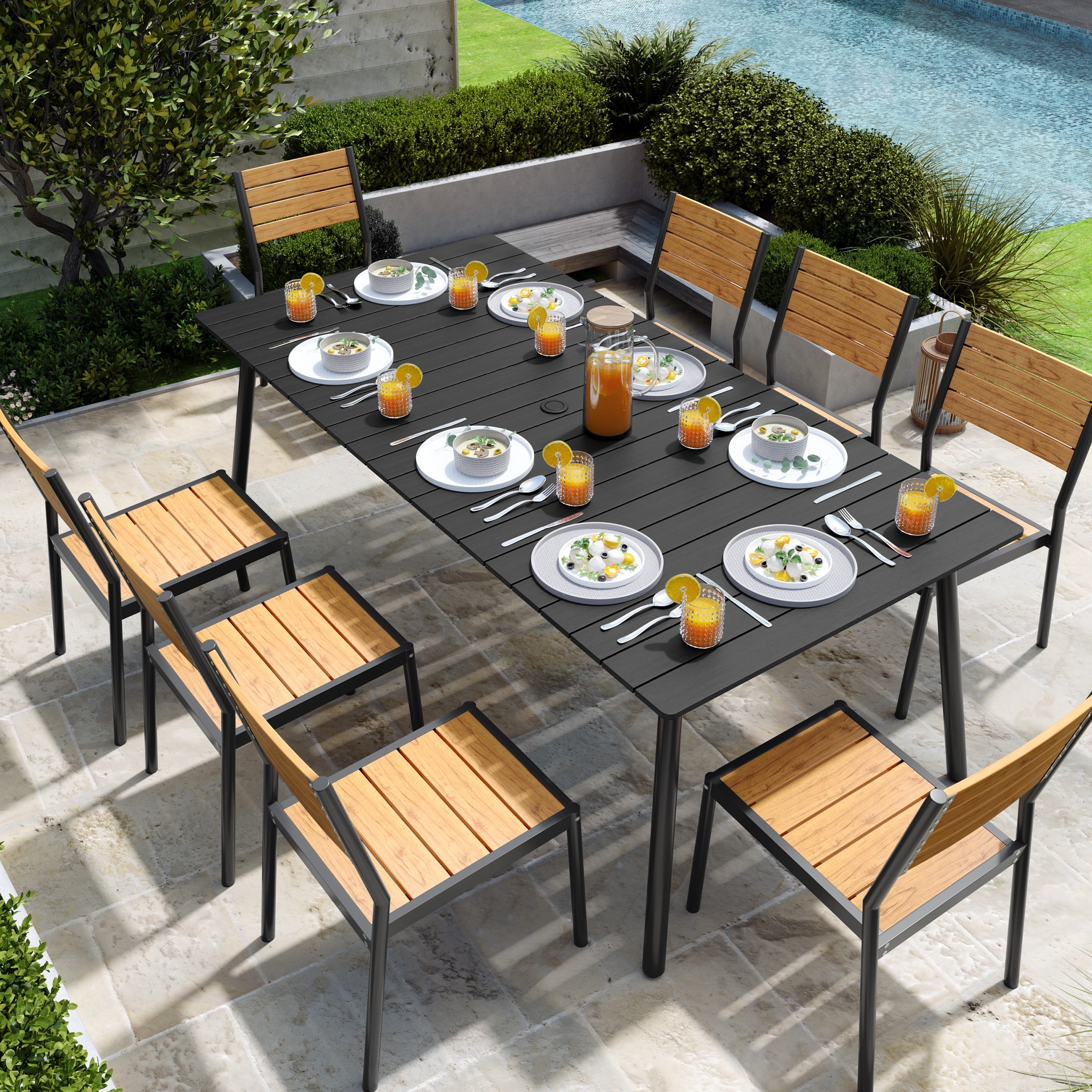 Pellebant Outdoor Rectangle Aluminum Dining Table with Umbrella Hole On Sale Bed Bath Beyond 37133543