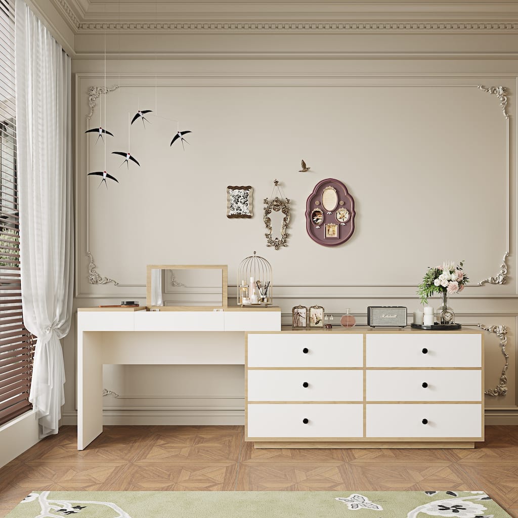 Home Office Storage Expandable Dresser Desk Combo