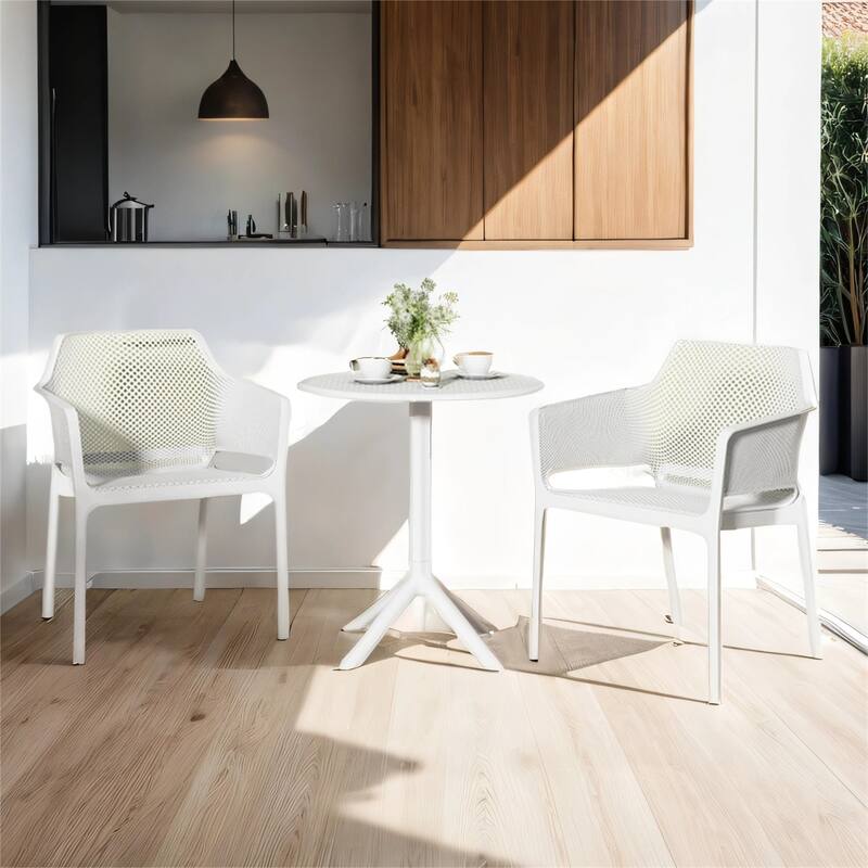 3 Piece Plastic Arm Chair Bistro with two Chairs and a Table