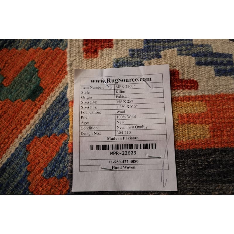 Colorful Geometric Kilim Oriental Area Rug Flatweave Wool Carpet - 8'5" x 11'9"