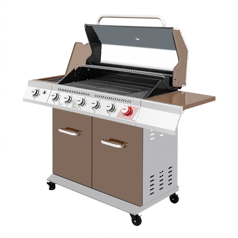 Royal Gourmet 6-Burner Gas Grill with Sear & Side Burner, coffee