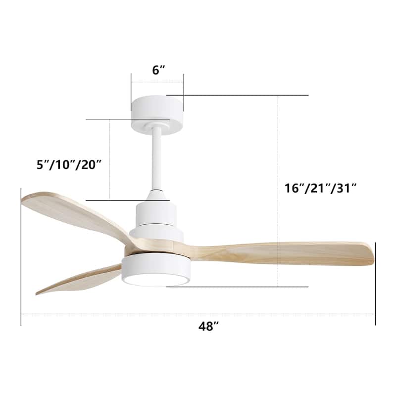 Sofucor 48 Inch Ceiling Fan with Light and Remote,Solid Wood Blades Low Profile,Smart Optional Work with Alexa/Google/App