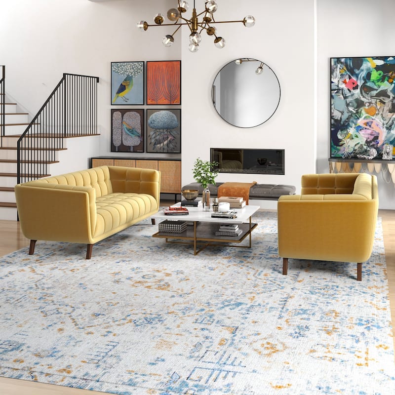 Kartal Mid Century Velvet Sofa Set in