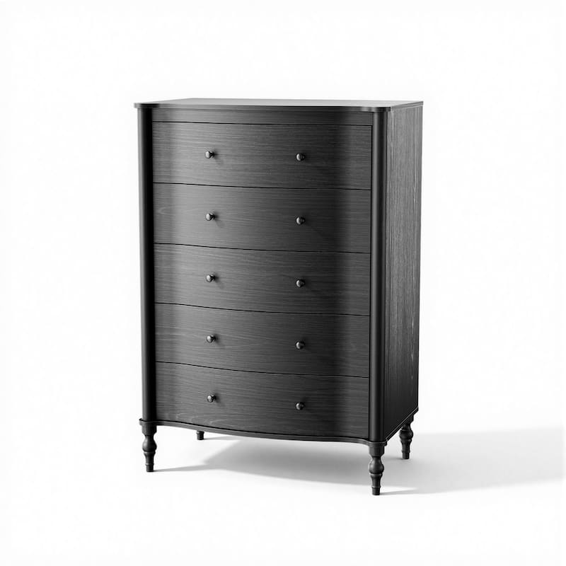 5 Drawer Chest Dresser for Bedroom, Wooden Chest of Drawers with Turned Solid Wood Legs, Modern Storage Dresser, 32.8" Wide
