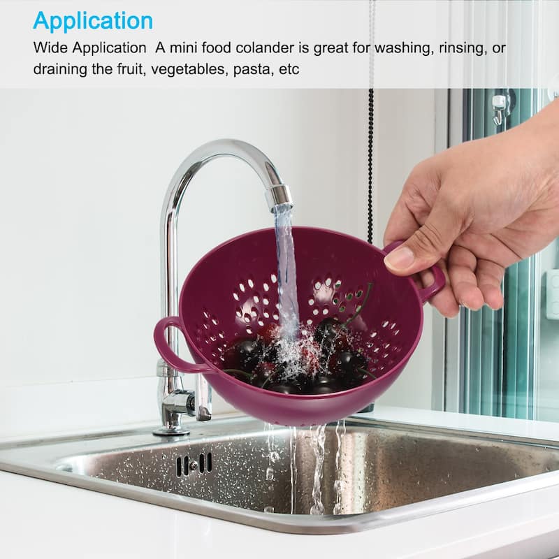 Mini Food Strainer Plastic Colander For Fruits Veggies Pasta(2PCS) - Purple - 19cm x 14.8cm x 7.5cm