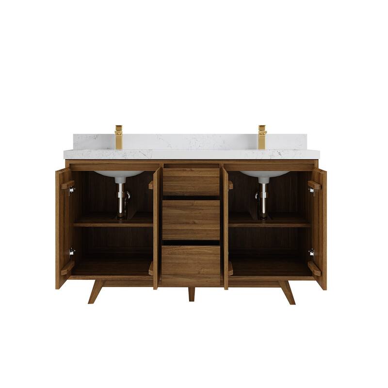 Willow Collections 60 in. W x 22 in. D Madison Teak Double Sink Bathroom Vanity with Countertop