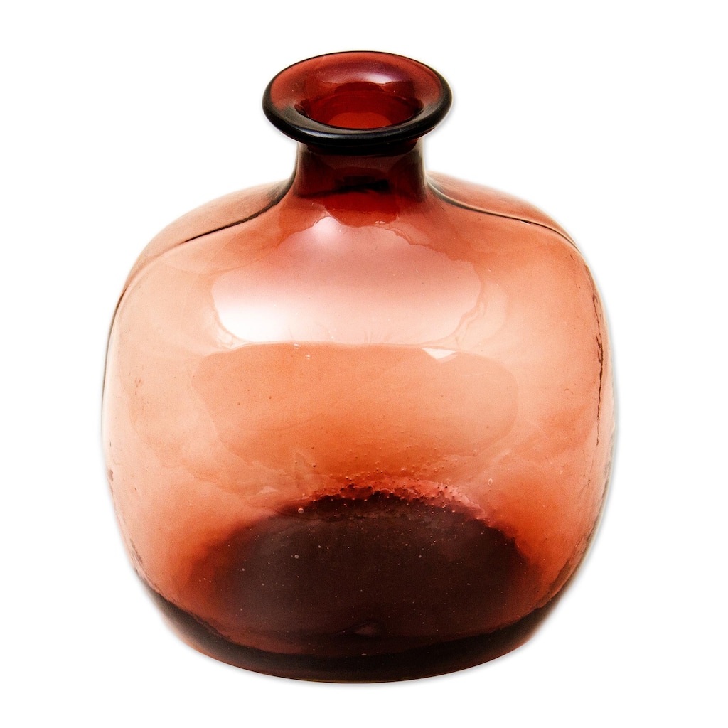 Novica Handmade Cinnabar Red Bottle Blown Glass Vase