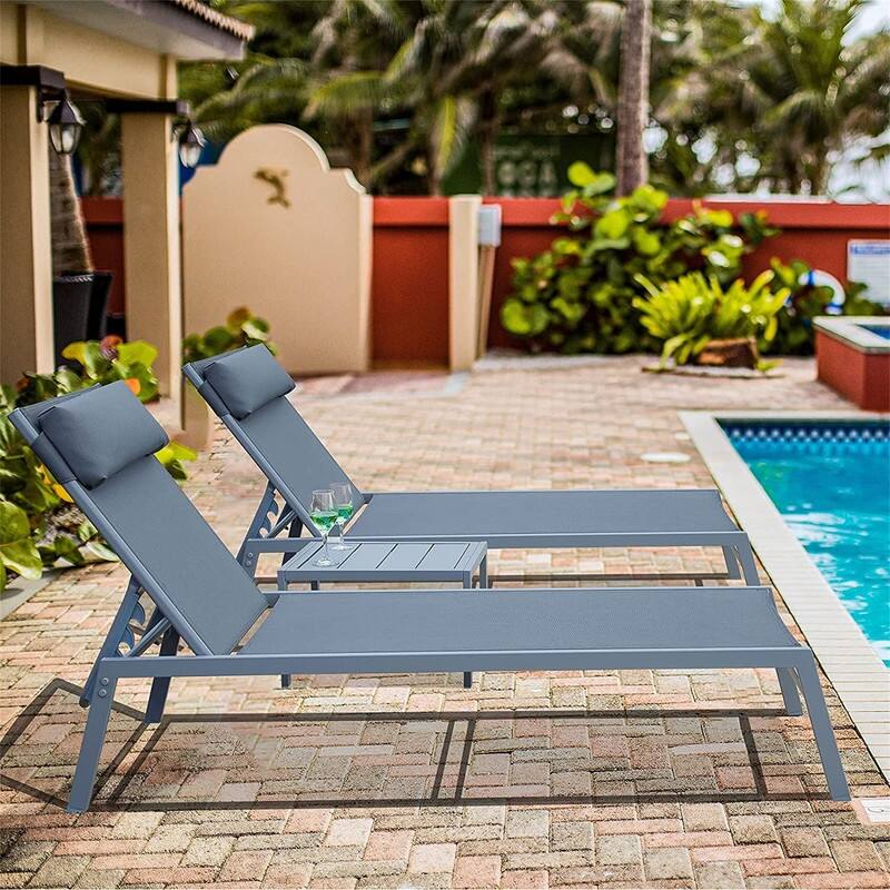 3Pcs Lounge Chair Set with Table,5 Position Adjustable Backrest with Headrest