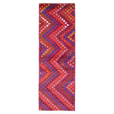 ECARPETGALLERY Hand-knotted Afghan Purple Wool Rug - 2'11 x 8'11