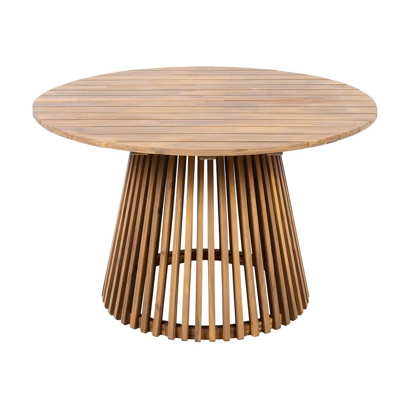Acacia Wood Outdoor Round Dining Table 47 Inch Light Teak Patio Table for Backyard