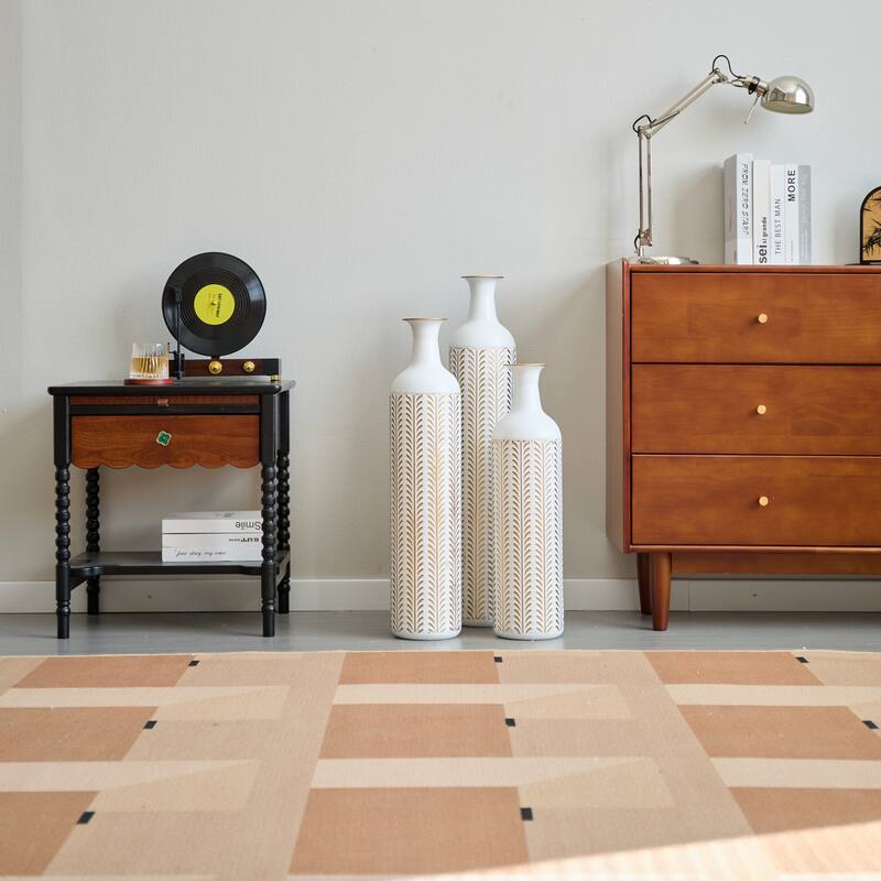 Set of 3 Modern Decoration Large Glazed Floor Metal Vase