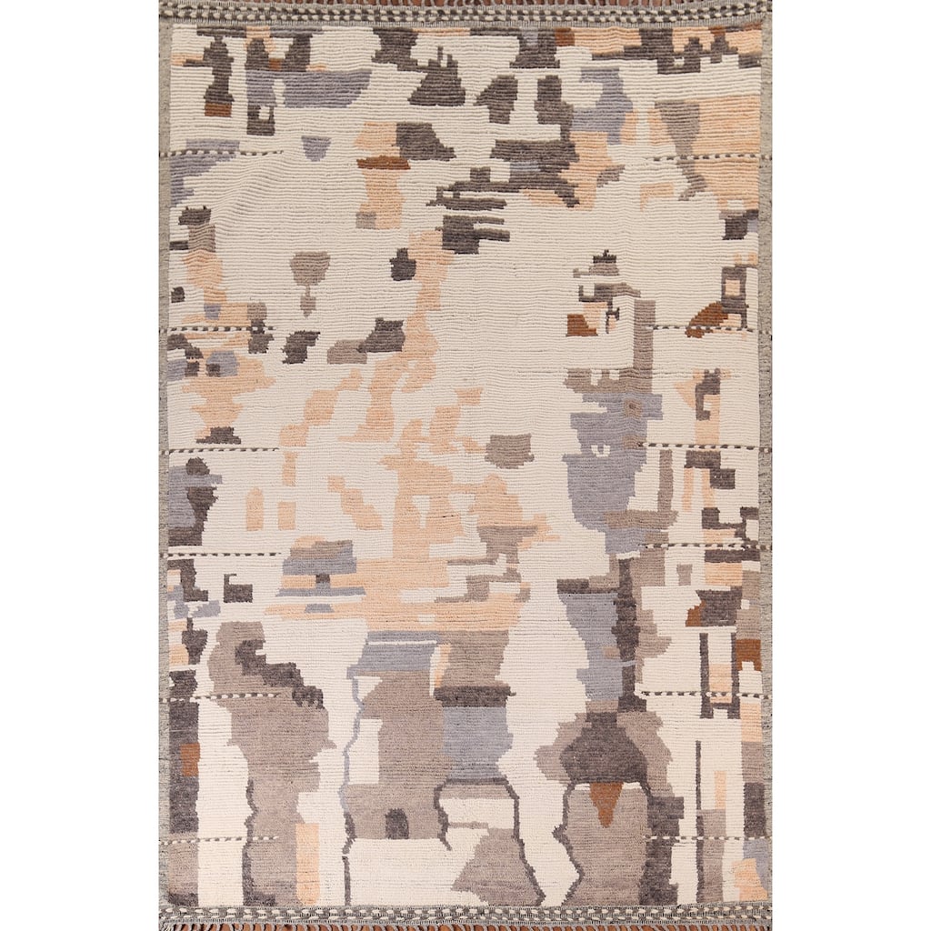 Modern Moroccan Abstract Area Rug Handmade Wool Carpet - 8'10"x 12'7"