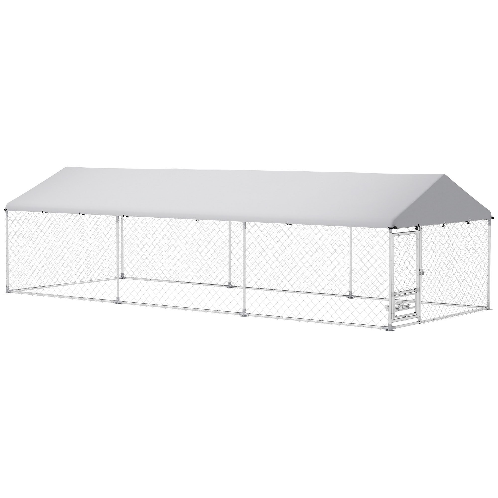 PawHut Outdoor Dog Kennel, Heavy Duty Dog Kennel Outside with Adjustable & Rotatable Bowl Rack, Waterproof Cover