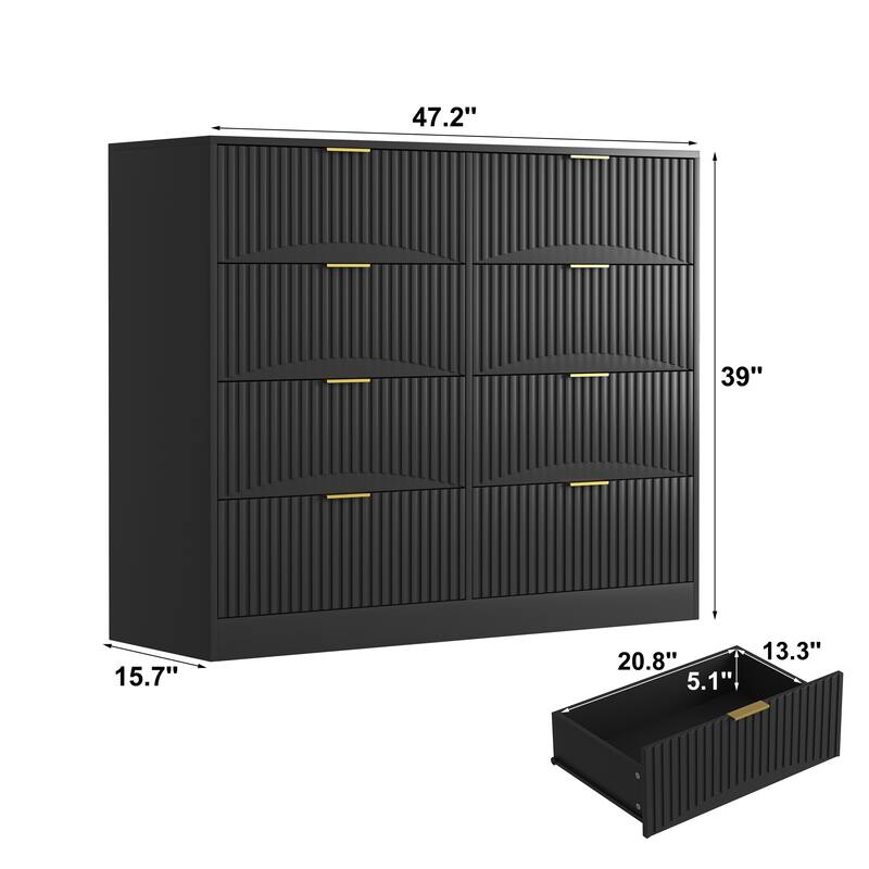 Modern 8-Drawer Dresser, 47.2" Wide Wood Chest of Drawers with Gold Metal Handles for Bedroom & Living Room