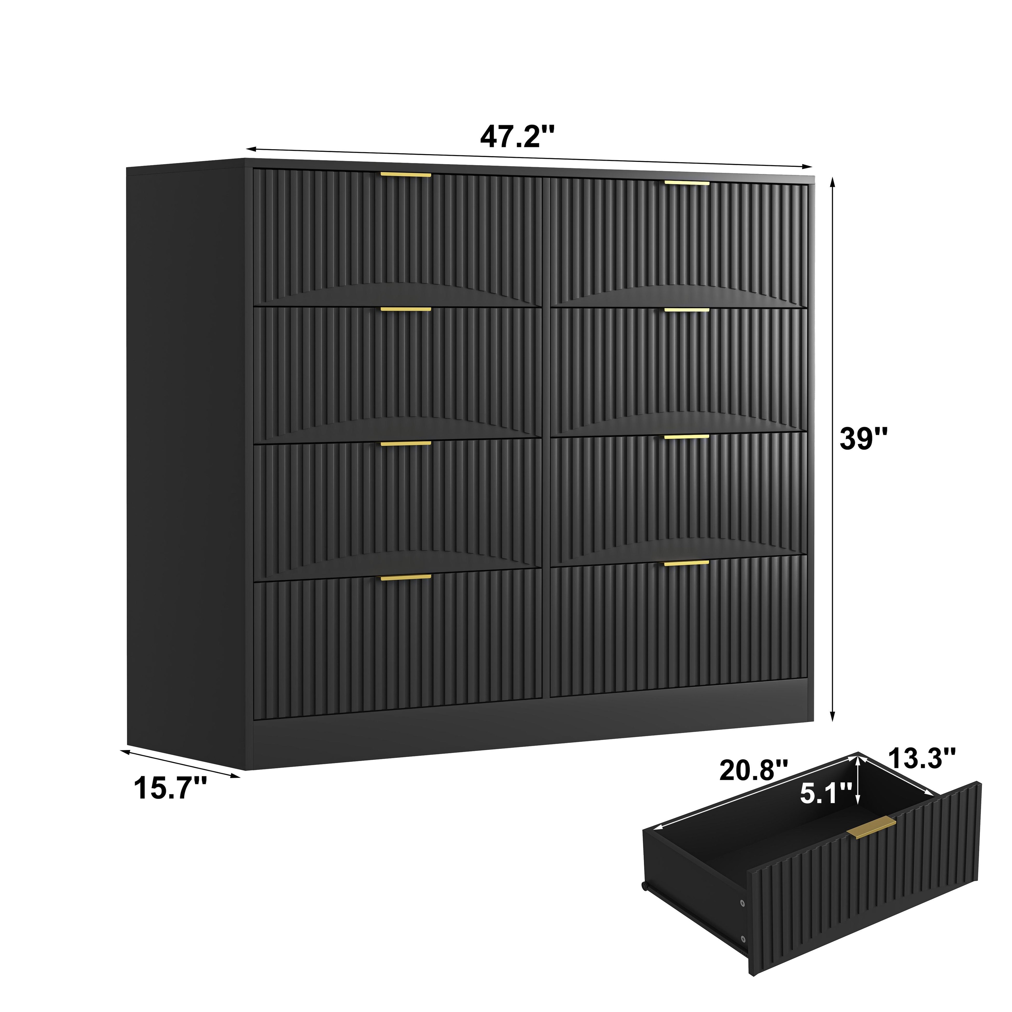 Modern Eight-Drawer Wood Dresser With Gold Metal Handles, Organizer For Multiple Rooms