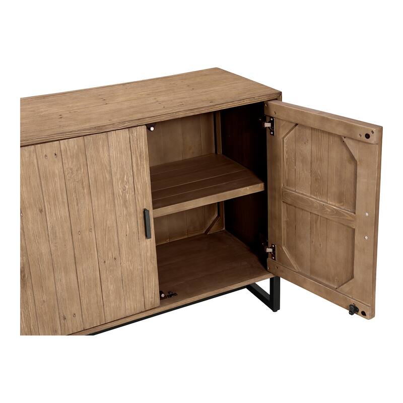 2-Door Cabinet Natural Reclaimed Wood - Adjustable Shelf Storage with Metal Base for Rustic Modern Décor