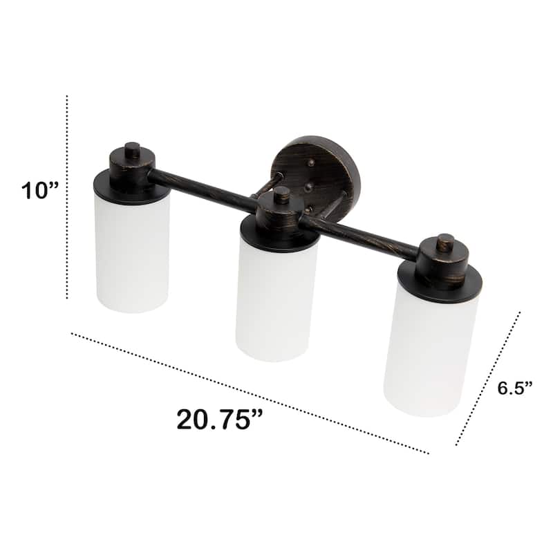 Wall Mounted Three Light Vanity Fixture with Opaque Glass Shade - 20.75" - Oil Rubbed Bronze and White