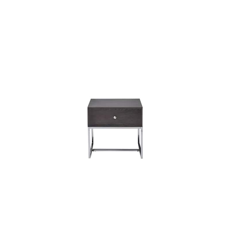 22” Grey Oak Wood Rectangular Side End Table with Chrome Frame and Drawer for Living Room or Bedroom - 22''L x 20''W x 22''H
