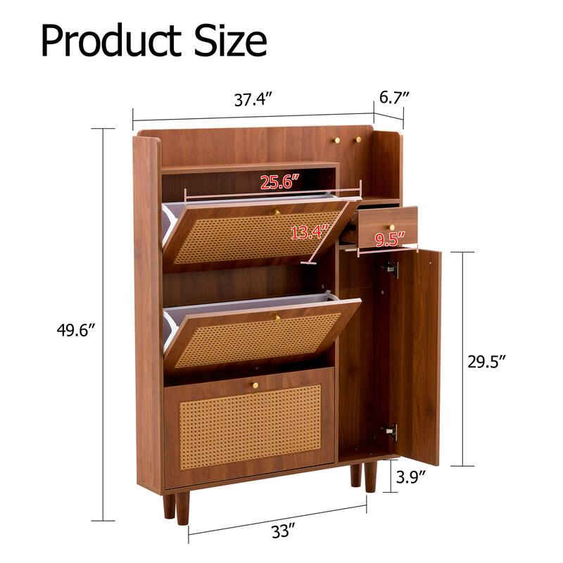 Minimalist MDF Shoe Cabinet with Japanese Rattan Design for Hallways or Living Room Storage Solutions