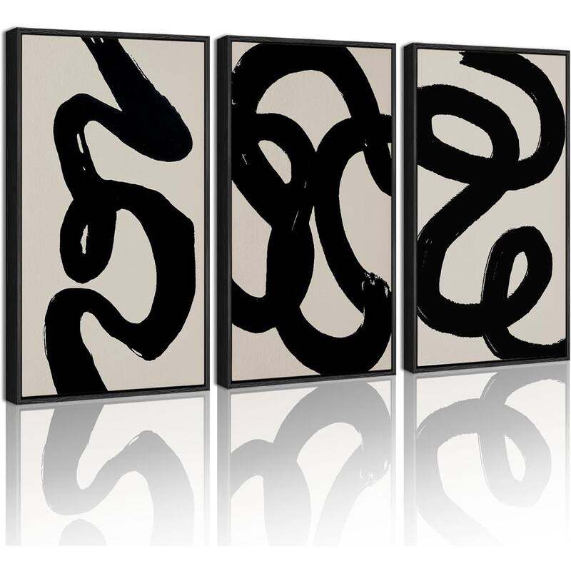 Black Abstract Wall Art Ink Wash Minimalist Lines - 16 x 24